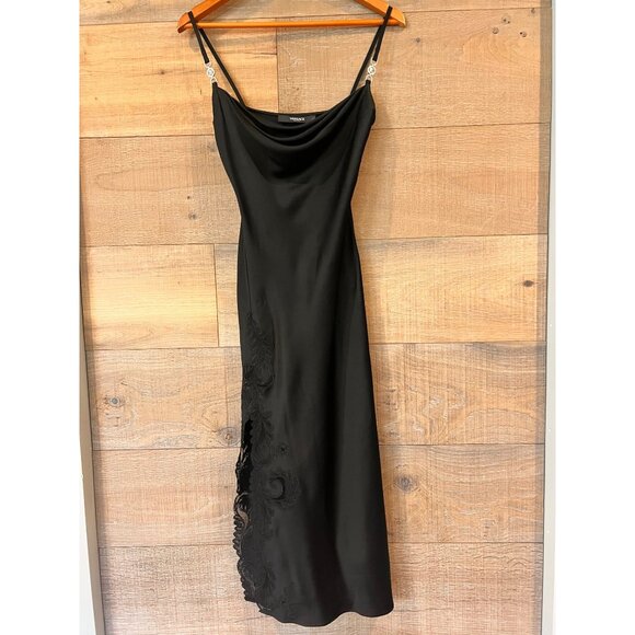 Versace Satin Lace-Embroidered black Midi Slip Dress Size 40/ US 4 - Picture 5 of 15